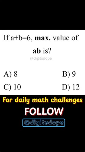 Vikas Shirsath on Instagram: "Product is highest at equal values #mathreels #algebra #maxvalue #mathtricks #quickmath #examtricks #learnmath #studentslife #mathshorts #education"