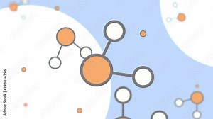 Orange and white cartoon molecule models. Loopable animation