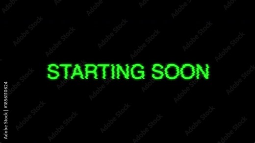 Starting soon glitch effect live stream gaming overlay green neon countdown screen ideal for streamers, gamers, and content creators preparing for a broadcast.