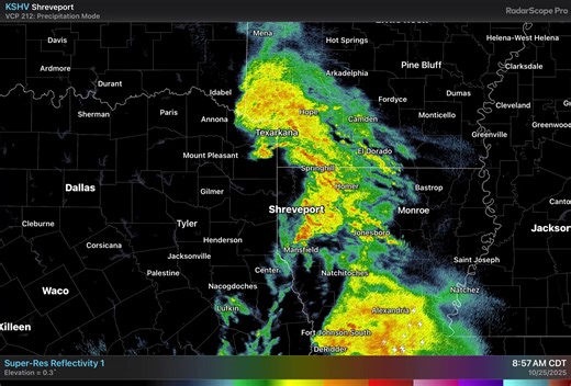 [10 AM Radar Update]: A round of showers and thunderstorms are continuing swiftly eastward across the I-49 corridor with gusty southeasterly winds above 20 mph in some areas. Continue to stay weather aware with any activities through the rest of today. #txwx #okwx #lawx #arwx | US National Weather Service Shreveport Louisiana