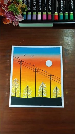 ✨ Easy power lines painting l Oil Pastel Art #shorts #art #oilpasteldrawing #stepbystepdrawing