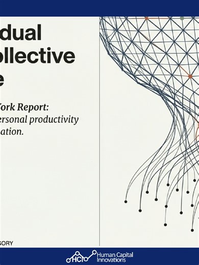 Individual Gains to Collective Intelligence This report explores the pivotal transition from individual AI productivity to the development of collective intelligence within organizations. While initial adoption has yielded significant personal time savings, the next frontier focuses on how human-AI collaboration can enhance team dynamics and shared goals. The text emphasizes that successful integration relies on participatory design and worker trust rather than top-down mandates from leadership.