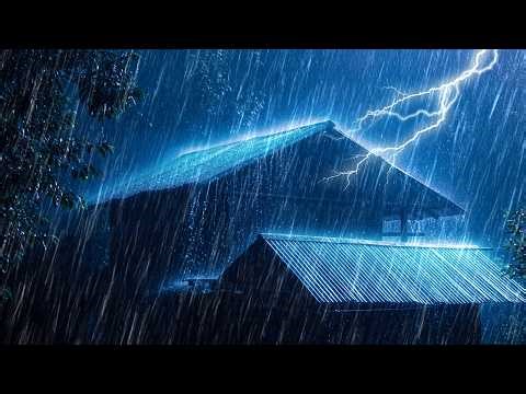 Sleep Soundly Within 3 Minutes with Heavy Rainstorm & Real Thunder Sounds on Palm Roof Hut at Night