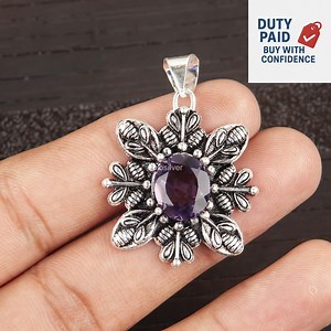 African Amethyst February Birthstone Pendant Oval Gemstone 925 Sterling Silver Jewelry - Etsy