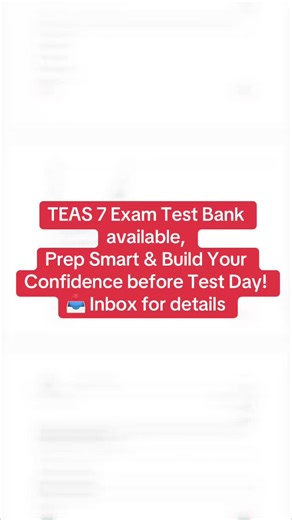 TEAS 7 Exam Test Bank available, Prep Smart & Build Your Confidence before Test Day! 📥 Inbox for details #nurse #nurselife #nursingstudent #nursingschool #testprep