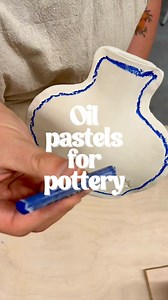 Cedar Sun Ceramics | Pottery by Brooklynn on Instagram: "I love the oil pastel texture and look and when I saw these underglaze oil pastels for pottery… I couldn’t wait to try them! They are newly developed by @stone.anderson.studio and new colors are coming out little by little. I used these on bone dry pieces and the application was incredible! It went on just like a crayon on paper. Then I bisque fired them and dipped them in @amacobrent zinc free clear glaze… but my bucket was kind of empty,