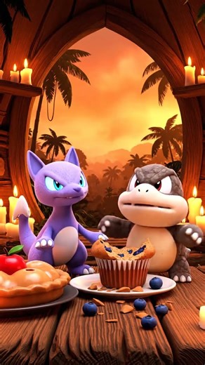 Mewtwo (A hand-sized Mewtwo with lavender micro skin, intense glowing eyes, and a miniature psychi