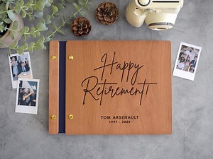 Happy Retirement Memory Book, Personalized Retirement Gift for Him or Her, Wooden Album, Sign-in Photo Album, Retirement Gift for Coworker - Etsy