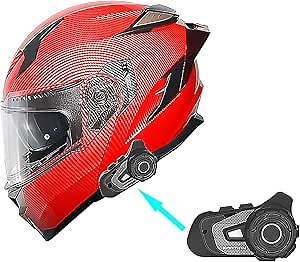 1Storm Motorcycle Modular Full Face Helmet DOT Flip up Dual Visor Anti Fog Pinlock Ready Shield + Motorcycle Bluetooth Headset BT-S2: Carbon Fiber Red
