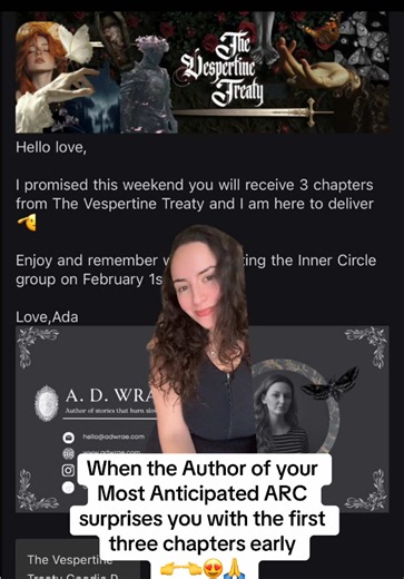 If you know me you know gothic romantasy is my absolute top tier god level genre and to say I am unwelllllll waiting for this release is the understatement of the year !!!! Thank you @adawraeauthor cannot wait to dive into thissss tonight 💕💕#greenscreen #streetteam #arcreader #arcreads #gothicromantasy