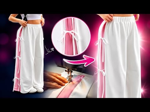 Easy Wide Leg Pants Sewing Tutorial | Step by Step DIY | Side Ribbon Pants Pattern