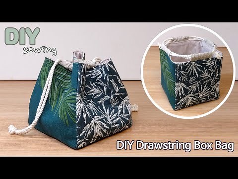 DIY Drawstring Box Bag | How to sew drawstrings fabric box | Fabric Basket with string