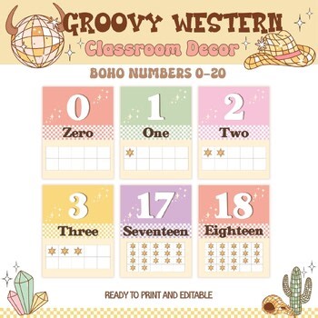 Number Posters 0-20 | Groovy Western Math & Retro Cowboy Decor