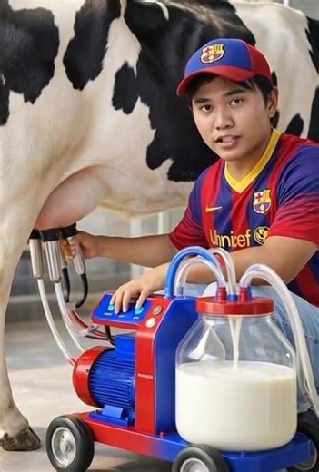 Automatic machine for squeezing fresh cow's milk quickly and efficiently #shortsfeed