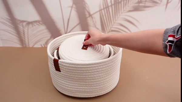 Suzile 3 Pcs Round Cotton Rope Storage Basket with Lid Woven Baskets Soft Small Decorative Boxes Organizer Bins for Home Bathroom Decor and Organizing