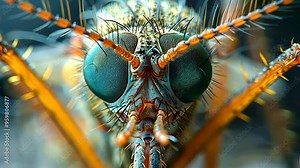 Close-up of a mosquito with vibrant colors, macro shot. Entomology and biodiversity concept