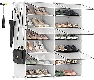 SONGMICS Shoe Rack Organizer, 6-Tier Shoe Storage Cabinet for Closet and Entryway, Holds 24 Pairs of Shoes, Adjustable, Cloud White and Trasparent ULPC033W01