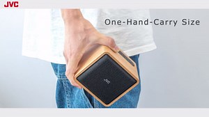 JVC Portable Wireless Bluetooth Stereo Speaker – Genuine Wood, Retro Style, Rich Sound, 12 Hr Battery, Palm-Sized, for Home, Office, or Outdoors, USB-C and Aux Input - SPWS2BT