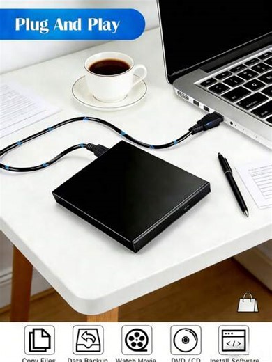 1pc USB 3.0 & Type-C External CD/DVD Drive - 24X Read/Write, Slim & Portable, Shock-Proof, Noise Reduction, Plug & Play, Compatible With Windows/Linux, Ideal For Laptop/Desktop, Perfect For Data Backup & Media Playback (Includes E-User Guide In 31 Countries) | SHEIN