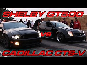 Cadillac CTS-V vs '14 GT500 - HeadsUp Muscle Shootout Race 2!