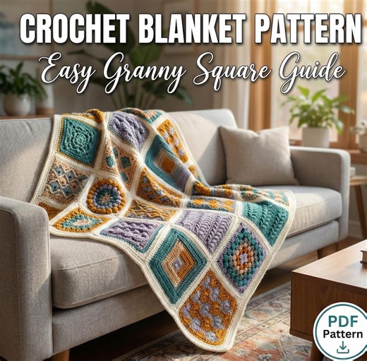 Blanket Crochet Pattern , Colorful Granny Square Sampler , Mixed Squares Sampler for Beginners , Modern Crochet Blanket Pdf - Etsy Canada