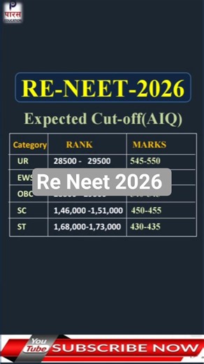 RE-NEET 2026 Expected Cutoff | RANK & MARK'S #neetexam #neet2026 #reneet2026 #ytshorts #neetcutoff