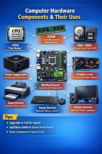 Computer Hardware Explained in 40 Seconds | CPU, RAM, SSD (Telugu) #ComputerHardware#TechTelugu