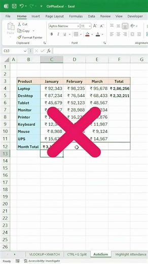 How to Sum in Excel Instantly (Alt + =)
