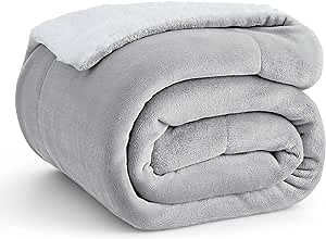 Bedsure GentleSoft Sherpa Fleece Throw Blanket for Couch, Non-Heated, Thick and Warm Throw for Women and Men, Soft Fuzzy Plush Blanket for Winter, Light Grey, 50x60 Inches