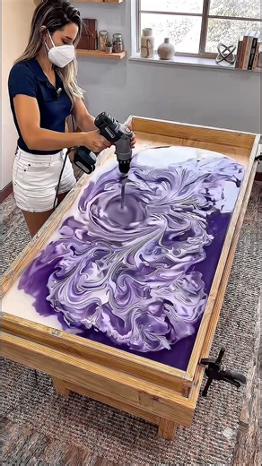 Glowing Purple Marbled Epoxy Table 💜✨