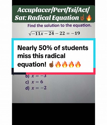 Radical Equation Solutions for Accuplacer and SAT