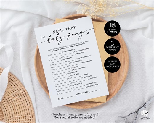 Baby Song Game Printable, Name That Baby Song Template, Minimalist Baby Shower Game, Name That Baby Song Game, Baby Shower Quiz Song Game - Etsy