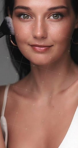 Beauty Model Applying Makeup With Brush in Studio Close-Up
