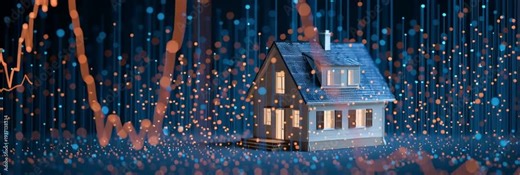 Smart property management system concept with digital house and real-time data analytics.