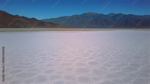 Panoramic shot of the Badwater Basin salt flats with mountains in Death Valley
