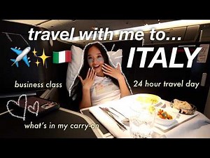 travel with me to italy ✈️✨🇮🇹 24 hour travel day, business class, & what's in my carry-on bag!