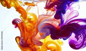 Color paint drops in water, drops of Ink color mix paint falling in water.