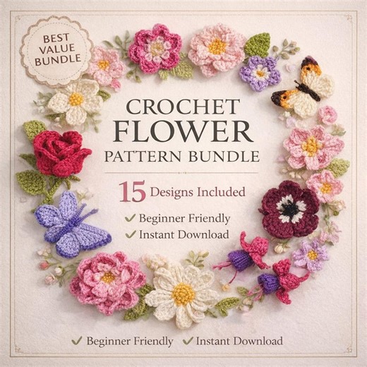 100 Flowers Crochet Flower Pattern Bundle, Scrap Yarn Project, Small Flower Motif (PDF Download) - Etsy