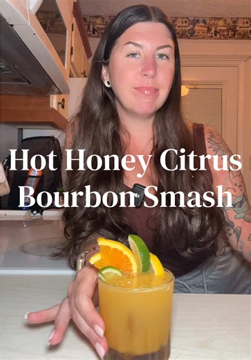 If you like sparkling citrus drinks definitely give this recipe a try. This hot honey citrus bourbon smash is so good! It’s the perfect summer cocktail Recipe from @Sarah | Cheerful Sips #bourboncocktail #cocktailrecipe #cocktailsathome #drinktok #summercocktails