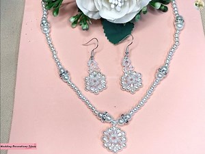 5.6K views · 168 reactions | How to Make Easy Wedding Jewellery Set Tutorial  Materials   11/0 seed beads  4mm bicone beads  4mm pearl beads  6mm pearl beads (pearl white)  Lobster clasp  Miyuki beading thread (white - 330dtex) and needle  Carbon fishing lure line 0.20mm and needle  Scissors | Wedding Decoration Ideas | Facebook
