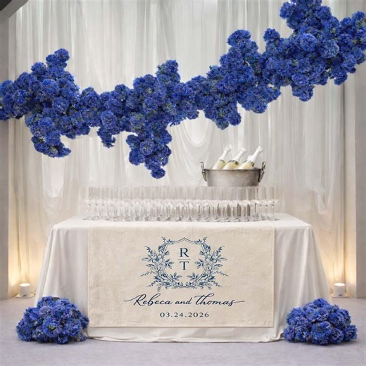 Personalized Wedding Table Runner, Custom Monogram Floral Crest With Names Date, Head Table Decor, Reception Decor, Bridal Shower Gift - Etsy