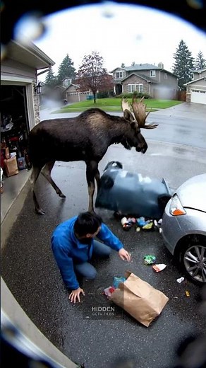Giant Moose Attacks Car in Driveway | Real CCTV Footage of a Sudden Wildlife Clash