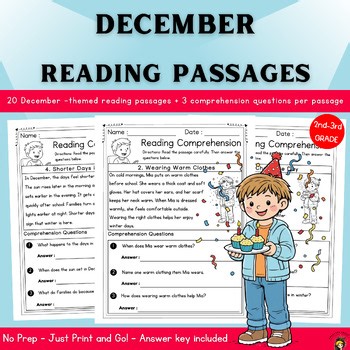 December Reading Comprehension Passages Grades 2-3 Winter Reading No Prep