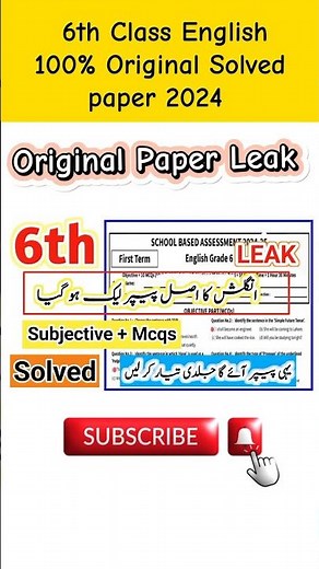 Class 6 English paper | 6th class English first term paper 2024 | English paper 6th class