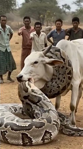 A Giant Python Wraps a Cow and Tries to Eat It😯 #wildlifeshorts #viralvideo #wildlife