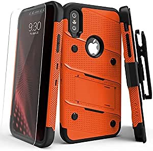 Zizo iPhone X Case [Bolt Series] with Free [iPhone X Screen Protector] Kickstand [12 ft. Military Grade Drop Tested] Holster Belt Clip Orange/Black