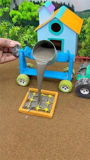 🔥 Tiny Tractor Builds Strong Cement Pillar! DIY Mini Construction Machine 🚜 #shorts