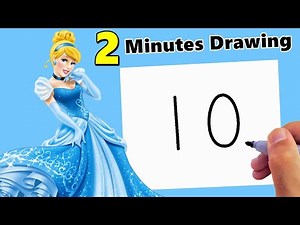 Disney Princess Drawing Cute Cinderella with Numbers 10 Step by Step Easy