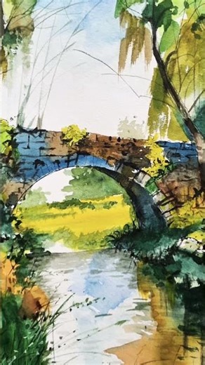 Watercolor painting of a bridge🎨