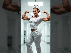 Do you need treatment? Muscular woman dressed as a nurse striking a pose
